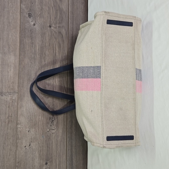 Kate Spade Striped Canvas Leather Tote Shoulder Bag - Picture 7 of 13